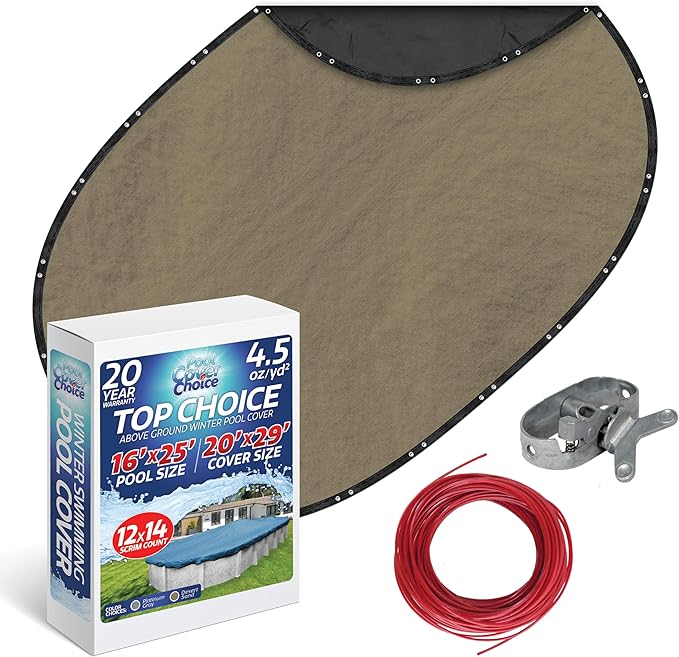 Winter Swimming Pool Cover for 16 ft x 25 ft Aboveground Oval Pool Size, Top Choice Series, Solid Material, Color - Desert Sand, Pool Cover Choice 601625-4CHOICE