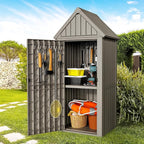 ONBRILL Multifunctional Storage Shed, Outdoor Storage Cabinet with Hooks and Lock Ring, Waterproof Outdoor Storage Shed for All Weather, Tool Outdoor Shed for Patio Lawn and Garden