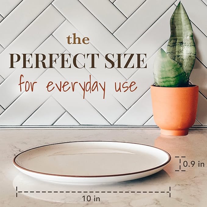 Mora Ceramic Dinner Plates Set of 6, 10 inch Dish Set - Microwave, Oven, and Dishwasher Safe, Scratch Resistant, Modern Rustic Dinnerware- Kitchen Porcelain Serving Dishes - Vanilla White