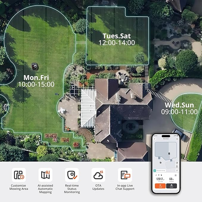 Segway Navimow i110N Robot Lawn Mower Perimeter Wire Free 1/4 Acre RTK+Vision Robotic Lawnmower, AI-Assisted Mapping, Virtual Boundary, APP Control, 58dB(A) Quiet, Multi-Zone Management