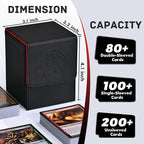 ZLCA Card Deck Box for Trading Cards with 2 Dividers, Card Storage Box Fits 100+ Single Sleeved Cards, PU Leather Card Deck Case Holder for Magic Commander TCG CCG （Black&Red,Emperor Dragon）