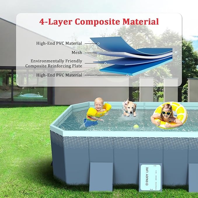 Foldable Pool, Non-Inflatable Swimming Pool for Kids, Adults and Pets, Hard Plastic Shell, Portable Above Ground for Outdoor, Garden, Kid Pool for Backyard (113'' x 66'' x 20'')