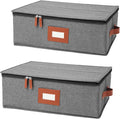 2 Pack Cup and Mug Storage Box with Dividers for 24 Tea Cups and Coffee, Coffee Mug Storage with Zipper Lid and Rivet Reinforced Handles, Protects Fine China, Hard Top, Sides and Stackable (Grey)