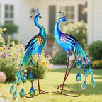 chisheen Metal Peacock Statue Garden Decor Yard Art Decoration Outdoor Sculpture,Set of 2,Housewarming Birthday for Women Mom