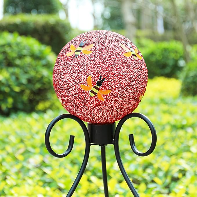 VCUTEKA Gazing Ball, 8" Glass Gazing Balls Sphere for Garden Lawn Outdoor Ornament Yard Decorative, Bee
