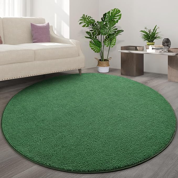 Round Area Rugs for Bedroom Living Room, 4x4 Green Super Soft Comfy Thickened Memory-Foam Indoor Circle Carpets, Modern Aesthetic Minimalist Carpet for Boys Girls Adults Nursery Home Décor
