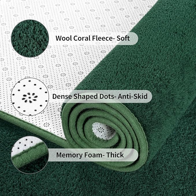 Area Rugs for Bedroom Living Room, 5x8 Dark Green Super Soft Comfy Thickened Memory-Foam Indoor Carpets, Modern Aesthetic Minimalist Carpet for Boys Girls Adults Apartment Nursery Home Décor