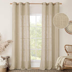 LAMIT Linen Blended Curtains for Bedroom, Linen Textured Light Filtering Drapes Bronze Grommet Boho Burlap Panels for Farmhouse/Living Room, 2 Panels, 38 x 84 Inch, Brown