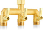 EBH Brass Garden Hose Splitter, 3 Way High Flow Outdoor Faucet Splitter,Full Flow 3-Way Brass Heavy Duty Hose Splitter With 3 Long Metal Handle and Individual On/Off Valve。