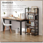 4NM No-Assembly Folding Bookshelf Storage Shelves 4 Tiers Vintage Bookcase Standing Racks Study Organizer Home Office (Rustic Brown and Black)