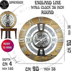 The Gears Clock Real Moving Gear Wall Clock England Line (Vintage Black, 36 inches (90 cm))