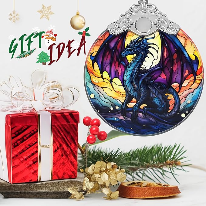 Flying Dragon Stained Glass Orament - Christmas Ornament - Christmas Decorations for Tree - Holiday Present ldeas - Gift Exchange