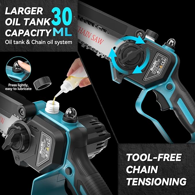 SEESII 4-in-1 Pole Saw & Pruning Shears Combo Kit, 6 Inch Mini Chainsaw for Tree Trimming, Battery Powered Chain Saw with Extension Pole, Limb Branch Cutter Pruner with 2 x 4000mAh Batteries