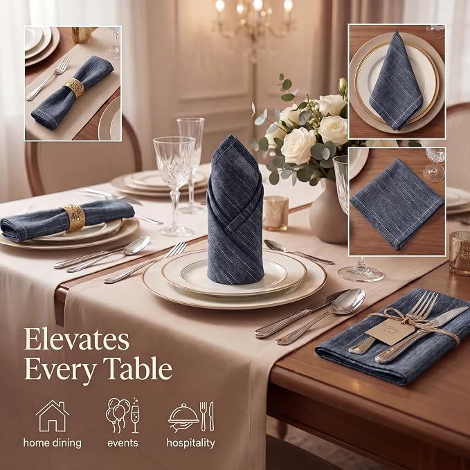 Urban Villa Cloth Napkins Cotton 20x20 (Set of 12) Black/White