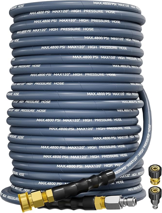 3/8" 4800PSI Pressure Washer Hose 125FT with Swivel Quick Connect for Cold/Hot Water Max 248°F, Kink Resistant Steel Wire Braided, Wear Resistant Power Washer Hose with M22 14mm Adapter