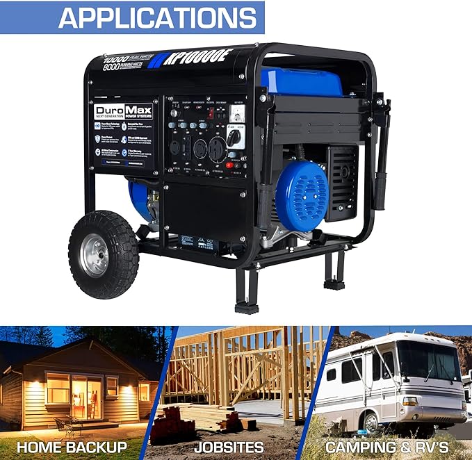 DuroMax XP10000E 10,000-Watt Gas Powered Portable Generator - Electric Start, Whole Home Backup Power, Transfer Switch Ready, RV & Emergency Ready