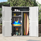 Aoxun 64 Cu.Ft Outdoor Storage Shed with Shelving Kit and Floor, Waterproof Horizontal Resin Cabinet for Trash Cans, Lawn Mowers, Generators, and Garden Tools