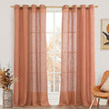 LAMIT Linen Sheer Curtains 95 inch for Living Room, Soft Thick Light Filtering Boho Window Textured Neutral Drapes with Bronze Grommet for Bedroom/Farmhouse, 2 Panels, 52 x 95 Inch, Terracotta
