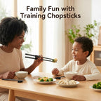 Fiberglass Training Chopsticks Set of 8 Pairs, Chop Sticks Reusable Dishwasher Safe with Chopsticks Helper for Beginners Kids&Adults, Non-Slip Durable Black Chopsticks for Sushi/Noodles/Daily Use