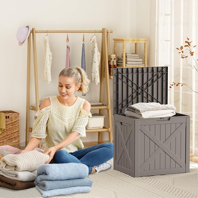32 GallonOutdoor Storage Box,Resin Deck Boxes Waterproof, IndoorOutdoor Bin for Package Delivery, Patio Cushions, Gardening Tools, Lockable, UV Resistant
