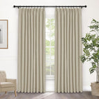 Macochico 100% Blackout Pinch Pleated Linen Curtains 84 Inch Length Thermal Blackout Curtains for Bedroom Living Room Nursery Beige Farmhouse Burlap Curtains with Tieback 52”Wx84”L 1 Panel