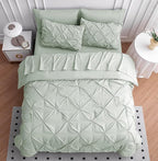 LANE LINEN Bed in a Bag Set for Split King Mattress, Soft 8 Piece Split King Bedding Set with 1 King Comforter, 1 King Size Flat Sheet, 2 Twin XL Fitted Sheets, 2 Pillowcases & 2 Shams - Mineral