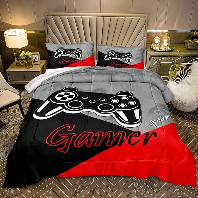 Gaming Comforter for Boys Teen Game Contoller Bedding Set for Kids Down Alternative Comforter for All Season Gamer Home Decor for Comforter Set Twin Size,1 Comforter with 1 Pillowcase