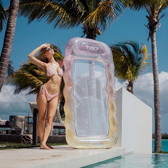 FUNBOY Clear Inflatable Mesh Pool Lounger Mesh Water Hammock with Built-in Pillow 70" Pool Hammock Float for Adults Swimming Pool Accessories & Tanning Pool Lounger Float for Pool Party & Summer