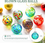 QFkris 6 Pack Hand Blown Glass Ornament for Christmas Tree, 2.3" Hanging Gazing Ball Witch Balls Glass Friendship Gift for Indoor Window Garden Outside Home Decor for Women