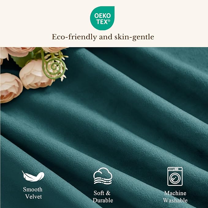 Teal Valance for Windows Scalloped 52x18 Inch 1 Panel | Soft Velvet Wavy Small Kitchen Curtains, Elegant Privacy Shielding Window Treatment for Bathroom, Laundry, RV