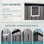 4 * 9.2 * 6 FT Outdoor Storage Shed, Galvanized Steel Garden Shed with Lockable Door & Window, Waterproof Metal Tool Storage for Garden, Backyard, Patio, Lawn(Gray)