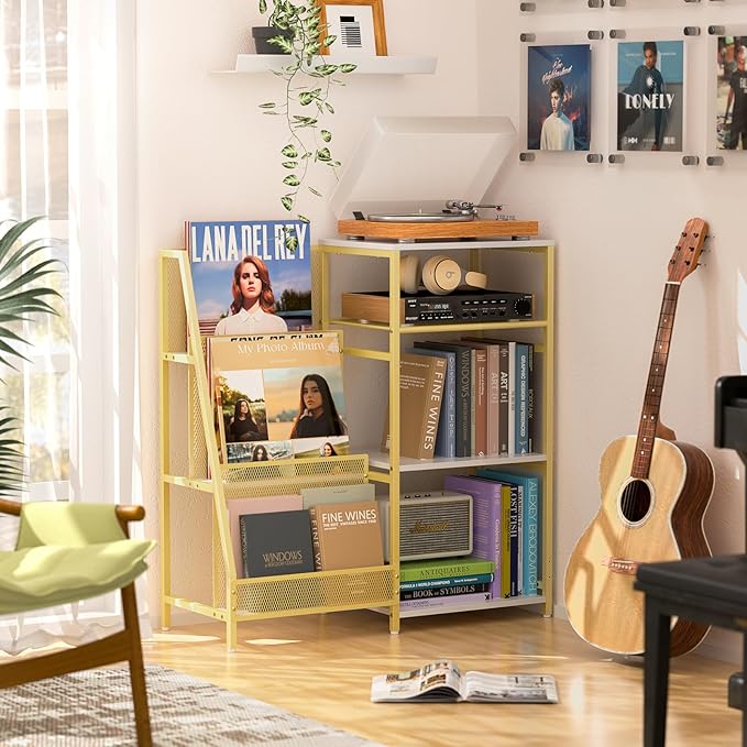 Vintage Bookshelf, Wooden Kids Bookshelf with 3-Tier Ladder Book Display Rack, Small Book Shelf Library Bookcase Storage Organizer, Short Wide Small Bookshelf Bookcase for HomeOffice