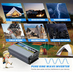 48V 2500W Pure Sine Wave Inverter 48V DC to 110V/120V AC Converter with 4AC Outlets, 5V/3.4A USB, Remote Control with on-Screen Display, Off-Grid Solar Power Inverter for Truck, Home, Vehicles, RV