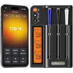 CulinaMeter Three: 3 Probes Wireless Meat Thermometer with LCD Screen, 750FT Digital Cooking Food Thermometer for Beef Lamb Turkey, Dual Sensor Measures Internal & Ambient Temp