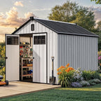 YITAHOME 8x10 FT Outdoor Storage Shed with Floor, Plastic Garden Shed for Bikes, Tools, and Pool Supplies, Outdoor Resin Shed with Lockable Doors, Windows, and Vents for Patio, Lawn, Backyard, Gray