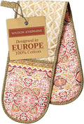 Maison d' Hermine Double Oven Mitts 100% Cotton Double Oven Glove (7"x35") | Heat Resistant BBQ Cooking Gloves with Loop Baking Kitchen Home Hotel Farmhouse Thanksgiving Christmas - Damask