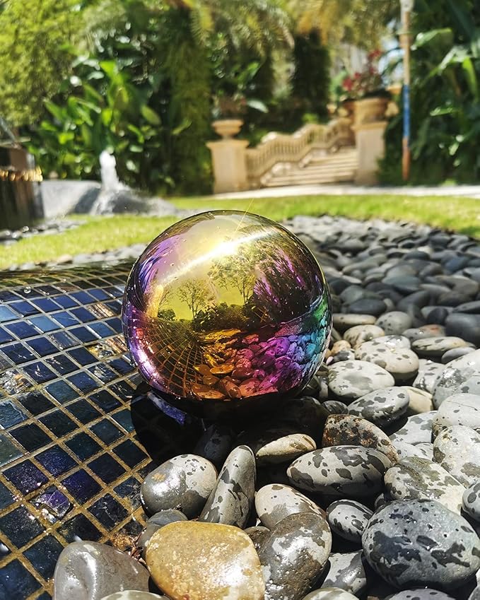 Rainbow Gazing Globe Mirror Ball in Stainless Steel, Shiny Hollow Sphere Sparkling Housewarming Outdoor Ornament (6 Inch)
