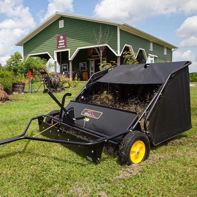Brinly STS-42BHDK-A 42" Tow-Behind Lawn Sweeper with Dethatcher and Hamper Windscreen