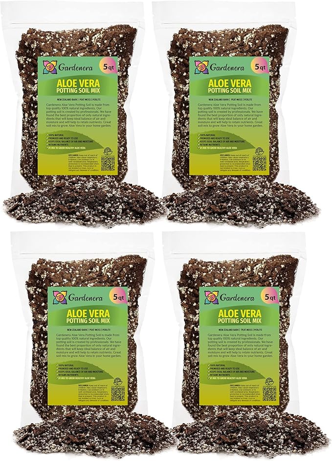 GARDENERA Premium Aloe Vera Potting Soil Mix - 20 Quart - (4 Bags of 5QT)