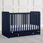 Delta Children babyGap Graham 4-in-1 Convertible Crib with Storage Drawer + Brannan Bear Bookcase with Bins + Brannan Bear Wall Shelf with 4 Hooks, Navy/Light Blue (Bundle)