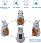 FORUP Easter Solar Garden Outdoor Statues, Bunny Statue with Succulent, Resin Figurine Garden Lawn Ornaments with 8 LED Lights, Rabbit Statue for Easter Outdoor Lawn Yard Garden Decorations