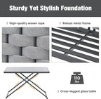 5-Piece Woven Rope Outdoor Patio Furniture Sets, L-shaped Conversation Sectional Sofa with Loveseat, Corner Couch, Glass Table and Removable Cushions, for Garden Backyard, Onesize, Gray+Beige