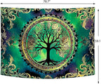 Delur Tree of Life Tapestry Green Nature Bohemian Mandala Spiritual Tapestry Wall Hanging Mystical Landscape Hippie Psychedelic Headboard for Bedroom Living Room Home Decor (59.1" x 78.7")