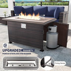 Kullavik 15PCS Outdoor Patio Furniture Set with 43" 55000BTU Gas Propane Fire Pit Table PE Wicker Rattan Sectional Sofa Patio Conversation Sets,Dark Blue