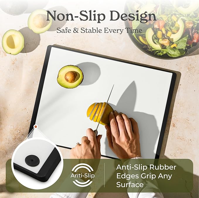 SMIRLY Plastic Cutting Board Set 3 Pieces, Non-Slip Dishwasher Safe Chopping Boards for Kitchen, Black & White