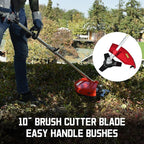 PowerSmart 21-Inch 144cc Gas Push Lawn Mower & 16-Inch 25.4cc String Trimmer/Edger with 10-Inch Brush Cutter for Grass Cutting