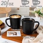 Large Coffee Mugs, 20 oz Ceramic Coffee Cups with Handle, 2PCS, Black | Coffee Mug for Office & Home, Latte Cocoa, Microwave & Dishwasher Safe, Lead-Free, Wedding & Housewarming Gift