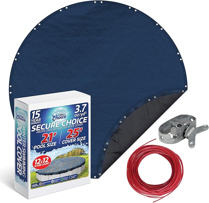 Winter Swimming Pool Cover for 21 ft Aboveground Round Pool Size, Secure Choice Series, Solid Material, Color - Cobalt Blue, Pool Cover Choice 2721-4CHOICE