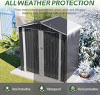 4×6 Ft Metal Outdoor Storage Shed with Floor Base, 0.25mm Galvanized Steel Metal Garden Shed Waterproof with Lockable Door for Backyard, Patio, Garden, Dark Grey