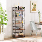 VECELO Folding Bookshelf,5 Tier Bookcase Foldable Easy Assembly, Industrial Book Shelf Storage Organizer with X Metal Frame and Anti-Toppling Design,